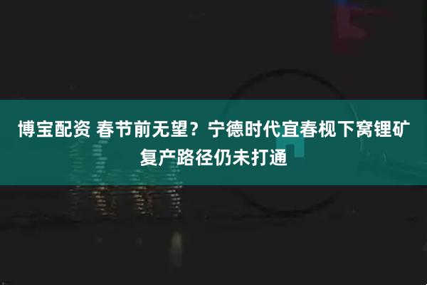 博宝配资 春节前无望？宁德时代宜春枧下窝锂矿复产路径仍未打通